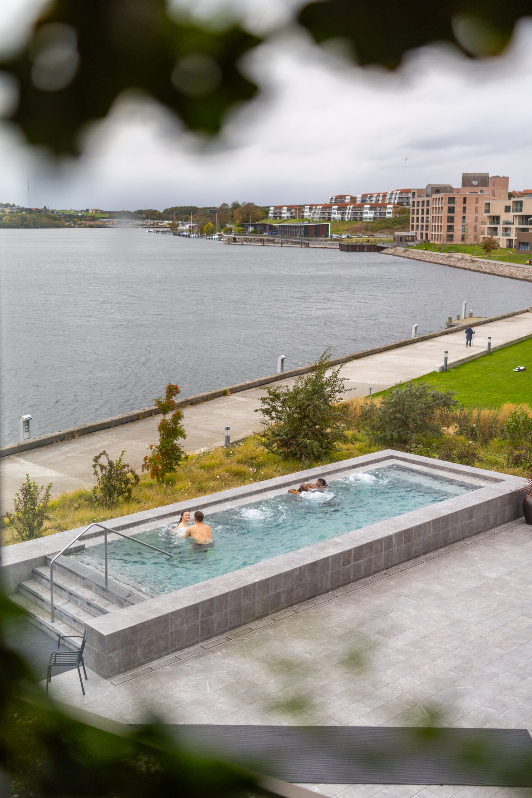 Outdoor spa pool at Alsik Hotel overlooking Alssund